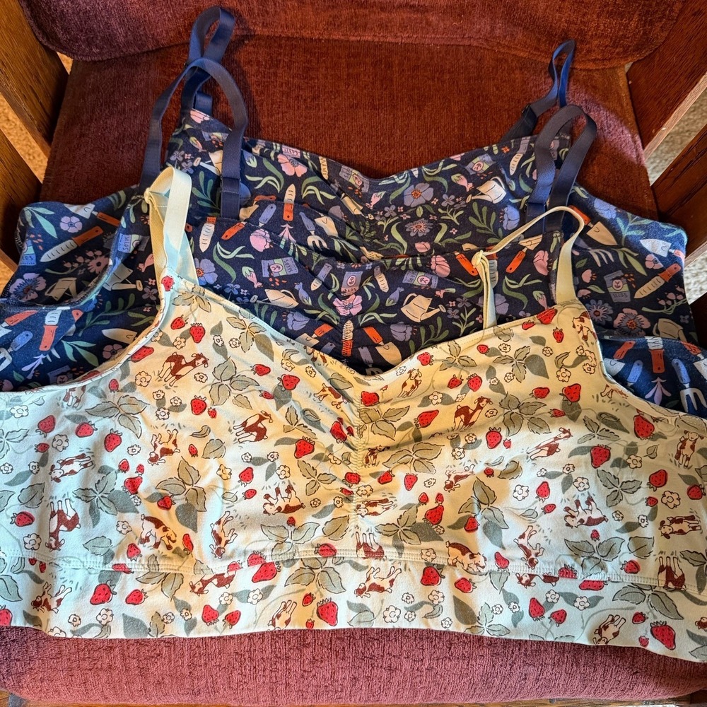 Duluth Trading Co. Bra Womens XXL Garden Print Soft Bralette Low Impact Set Of 3